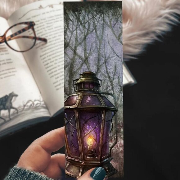 3 for $15 - Purple Spooky Lantern Watercolor Cardstock Bookmark - NEW - Picture 1 of 4